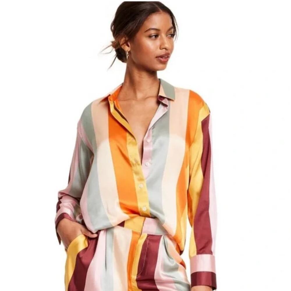 Fe Noel x Target Mixed Vertical Stripe Print Long Sleeve Button Down Shirt XL